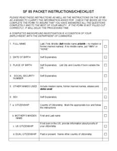 SF 86 INSTRUCTIONS/CHECKLIST