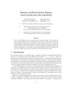 Resolution and Binary Decision Diagrams cannot simulate each other polynomially Jan Friso Groote1,2
