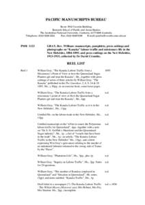 PACIFIC MANUSCRIPTS BUREAU Room 7012 Coombs Building Research School of Pacific and Asian Studies The Australian National University, Canberra, ACT 0200 Australia Telephone: ([removed]Fax: ([removed]