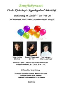 Benefizkonzert Für das Kinderhospiz „Regenbogenland“ Düsseldorf am Samstag, 14. Juni 2014