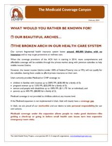 The Medicaid Coverage Canyon February 2013 WHAT WOULD YOU RATHER BE KNOWN FOR?  OUR BEAUTIFUL ARCHES… THE BROKEN ARCH IN OUR HEALTH CARE SYSTEM