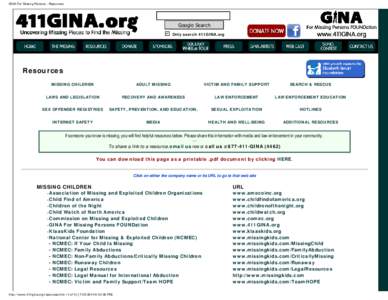 GINA For Missing Persons - Resources