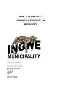 INGWE LOCAL MUNICIPALITY INTEGRATED DEVELOPMENT PLAN[removed]REVIEW