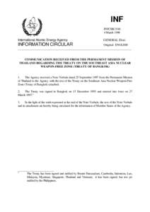 INFCIRC[removed]Communication Received from the Permanent Mission of Thailand Regarding the Treaty on the Southeast Asia Nuclear Weapon-Free Zone (Treaty of Bangkok)