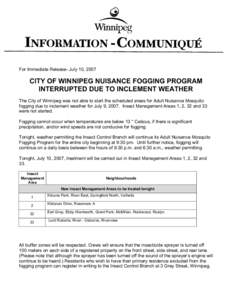 Microsoft Word - PSA - City of Winnipeg Fogging Program Continues July[removed]doc