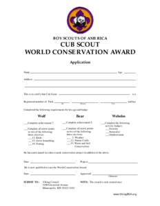 BOY SCOUTS OF AMERICA  CUB SCOUT WORLD CONSERVATION AWARD Application Name