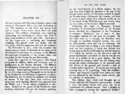 GO SPY THE LAND  CHAPTER XII MY last interview with Kerensky at Stavka—prior to his return to Petrograd—left a very bad impression on me. The situation on the front was going from