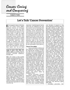 Linda H. Yoder  Let’s Talk ‘Cancer Prevention’ I