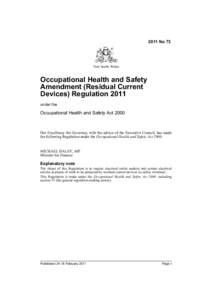2011 No 73  New South Wales Occupational Health and Safety Amendment (Residual Current