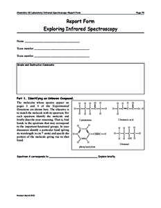 Chemistry 112 Laboratory: Infrared Spectroscopy—Report Form  Page 79 Report Form Exploring Infrared Spectroscopy