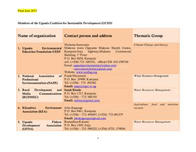 Final June[removed]Members of the Uganda Coalition for Sustainable Development (UCSD) Name of organization 1. Uganda