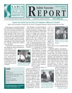 REPORT Sabin Vaccine The newsletter of the Albert B. Sabin Vaccine Institute — dedicated to disease prevention  Volume VII, Number 2