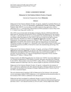 FDA Tentative Approval[removed]; Approval March 8, 2007 Didanosine for Oral Solution (Pediatric Powder), 10 mg/mL Aurobindo Pharma, Ltd. 1