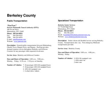 Berkeley County Public Transportation Specialized Transportation  “PanTran”