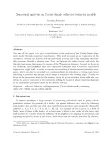 Numerical analysis on Cucker-Smale collective behavior models Massimo Fornasier Technische Universit¨ at M¨ unchen, Facult¨ at f¨