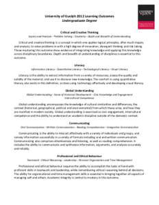 University of Guelph 2012 Learning Outcomes Undergraduate Degree Critical and Creative Thinking Inquiry and Analysis ∙ Problem Solving ∙ Creativity ∙ Depth and Breadth of Understanding  Critical and creative thinki