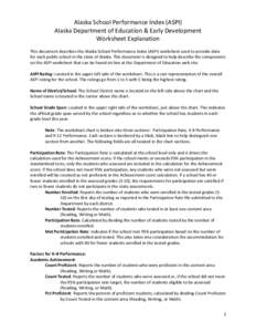 Alaska School Performance Index (ASPI) Alaska Department of Education & Early Development Worksheet Explanation This document describes the Alaska School Performance Index (ASPI) worksheet used to provide data for each p