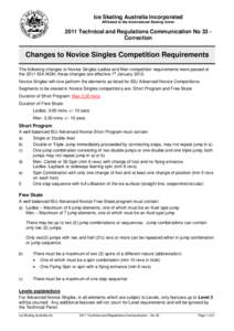 Ice Skating Australia Incorporated Affiliated to the International Skating Union 2011 Technical and Regulations Communication No 33 Correction  Changes to Novice Singles Competition Requirements