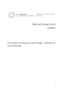 National Contact Point Sweden Final Statement Jijnjevaerie Saami village – Statkraft SCA Vind AB (SSVAB)