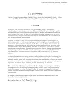 Insights in Engineering Leadership White Paper  3-D Bio-Printing By Sue Coatney(NetApp), Biren Gandhi (Cisco), Beom Soo Park (AMAT), Dmitry Dzilno (AMAT), Emmanuel Munguia Tapia (Samsung), Gowri Kamarthy (Lam)