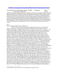 Southern Campaign American Revolution Pension Statements & Rosters Pension application of John Hughes (Hughs) 1 W18082 Transcribed by Will Graves Ann Hughes