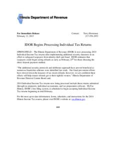 Press Release -  IDOR Begins Processing Individual Tax Returns
