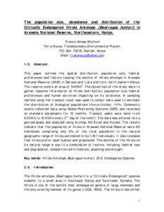 The population size, abundance and distribution of the Critically Endangered Hirola Antelope (Beatragus hunteri) in Arawale National Reserve, Northeastern, Kenya.