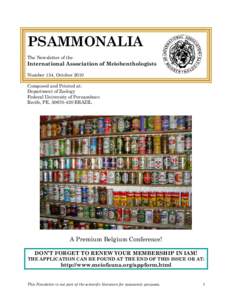 PSAMMONALIA The Newsletter of the International Association of Meiobenthologists Number 154, October 2010 Composed and Printed at: