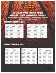 2015 1A/2A MARCH MADNESS ALASKA BASKETBALL STATE CHAMPIONSHIP SCHEDULE Alaska Airlines Center / Sullivan Arena / Wells Fargo Sports Complex MarchHosted By: ASAA  SATURDAY, MARCH 14, 2015