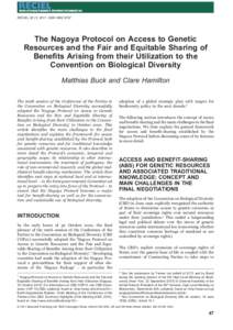 Review of European Community & International Environmental Law RECIEL[removed]ISSN[removed]The Nagoya Protocol on Access to Genetic Resources and the Fair and Equitable Sharing of Benefits Arising from their Utili