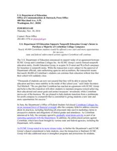 U.S. Department of Education Office of Communications & Outreach, Press Office 400 Maryland Ave., S.W. Washington, D.C[removed]FOR RELEASE Thursday, Nov. 20, 2014