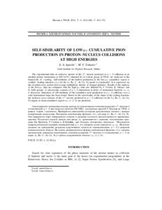 ¨¸Ó³  ¢ —Ÿ. 2014. ’. 11, º 2(186). ‘. 162Ä176  ”ˆ‡ˆŠ ‹…Œ…’›• —‘’ˆ– ˆ ’Œƒ Ÿ„. ’…ˆŸ SELF-SIMILARITY OF LOW-pT CUMULATIVE PION PRODUCTION IN PROTO