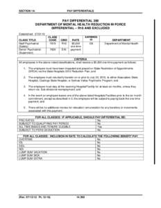 SECTION 14:  PAY DIFFERENTIALS PAY DIFFERENTIAL 399 DEPARTMENT OF MENTAL HEALTH REDUCTION IN FORCE