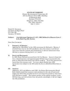 STATE OF VERMONT District Environmental Commission #8 440 Asa Bloomer State Office Building 88 Merchants Row Rutland, VT[removed]Telephone: ([removed]