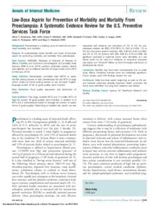 Low-Dose Aspiring for the Prevention of Morbidity and Mortality from Preeclampsia: A Systematic Evidence Review fro the USPSTF