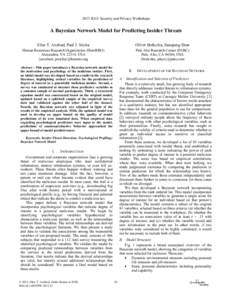 2013 IEEE Security and Privacy Workshops  A Bayesian Network Model for Predicting Insider Threats Elise T. Axelrad, Paul J. Sticha  Oliver Brdiczka, Jianqiang Shen