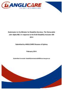 Public Submmission - Disability Inclusion Bill[removed]Anglicare Diocese of Sydney
