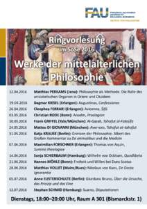 INSTITUT FÜR PHILOSOPHIE  Ringvorlesung im SoSeWerke der mittelalterlichen