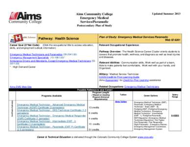 Updated Summer[removed]Aims Community College Emergency Medical Services/Paramedic Postsecondary Plan of Study