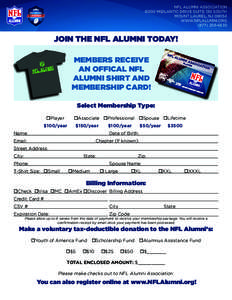 NFL ALUMNI ASSOCIATION 8000 MIDLANTIC DRIVE SUITE 130 SOUTH MOUNT LAUREL, NJ[removed]WWW.NFLALUMNI.ORG[removed]