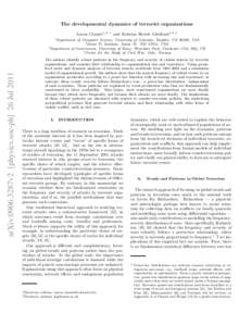 The developmental dynamics of terrorist organizations Aaron Clauset1, 2, ∗ and Kristian Skrede Gleditsch3, 4, † 1 arXiv:0906.3287v2 [physics.soc-ph] 26 Jul 2011