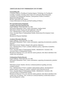 ASSOCIATE DEAN OF UNDERGRADUATE STUDIES General Records Committee Minutes (Teaching & Learning Support, Technology for Teaching & Learning, Academic Advising, Trent Centre for Community-Based Education, Committee on Unde