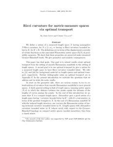 Annals of Mathematics, [removed]), 903–991  Ricci curvature for metric-measure spaces