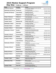 2015 Mentor Support Program Day One[removed]am – 3.30 pm Dates Location