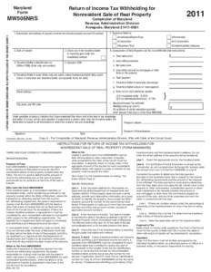 Return of Income Tax Withholding for Nonresident Sale of Real Property Maryland Form