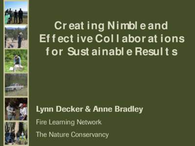 Creating Nimble and Effective Collaborations for Sustainable Results Lynn Decker & Anne Bradley Fire Learning Network