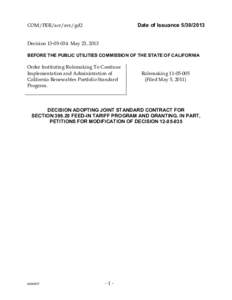 Date of Issuance[removed]COM/FER/acr/avs/gd2 Decision[removed]May 23, 2013 BEFORE THE PUBLIC UTILITIES COMMISSION OF THE STATE OF CALIFORNIA