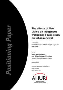 Jean Hillier / Urban planning / Environmental design / Indigenous Australians / Urban decay / Community development / Public housing / Human geography / Urban studies and planning / Socioeconomics / Urban renewal