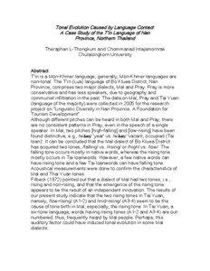 Paper title: Tonal Evolution Caused by Language Contact: A Case Study of the T’in Language of Nan Province