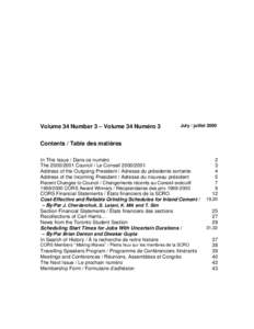 Volume 34 Number 3 – Volume 34 Numéro 3  July / juillet 2000 Contents / Table des matières In This Issue / Dans ce numéro
